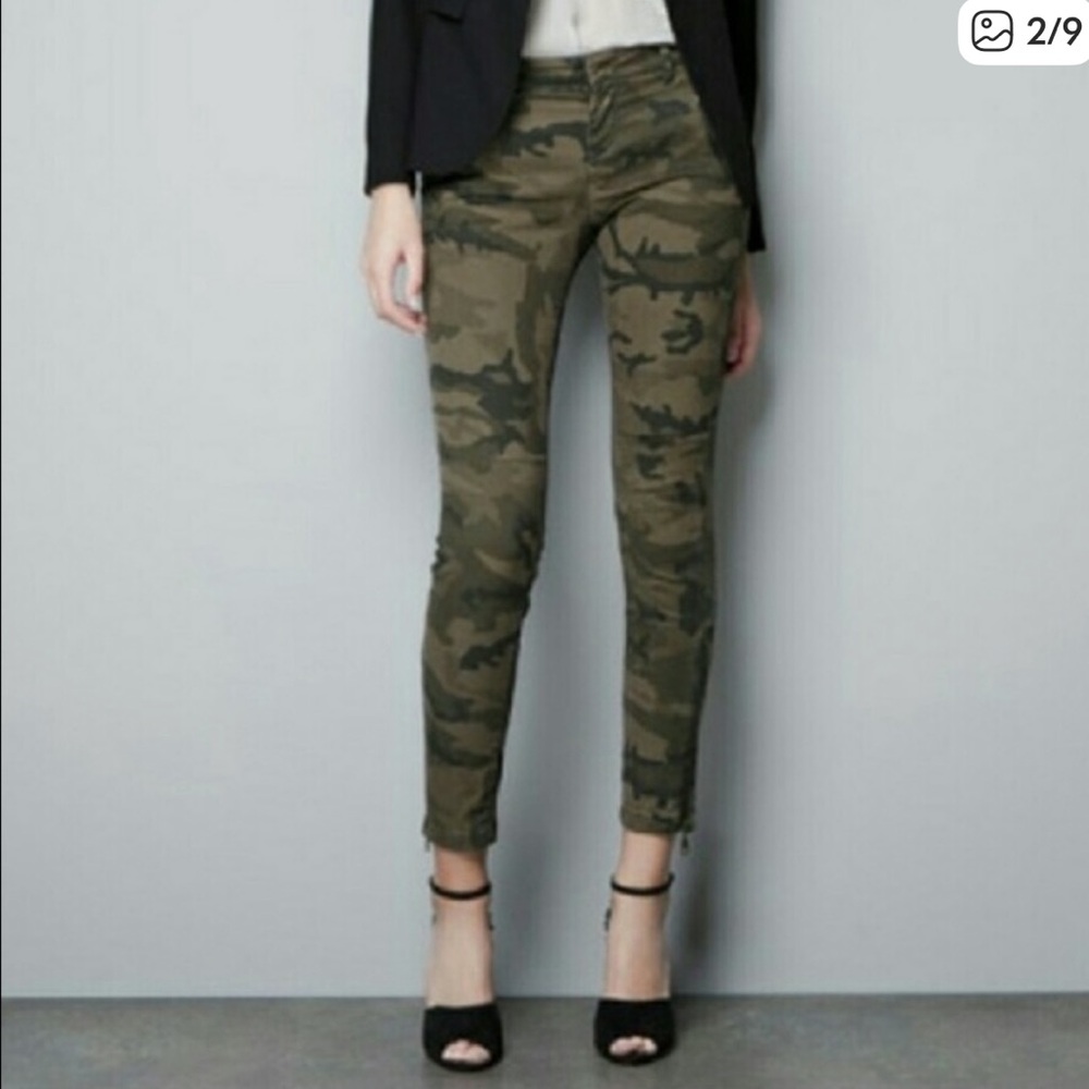 Zara Camo Jeans Moto Skinny Size 8